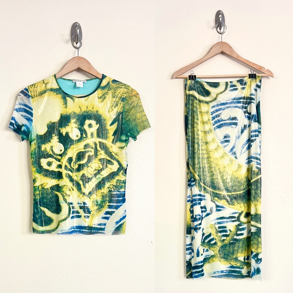 Vintage VIVIENNE TAM S/S 2000 Dragon Metallic Short Sleeve Tee + Maxi Skirt - Picture 2 of 12